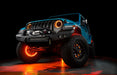 Aqua jeep with amber LED halos and wheel rings.