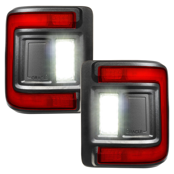 Front view of Flush Mount LED Tail Lights with standard lens and reverse lights on.