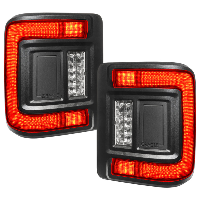Angled view of Flush Mount LED Tail Lights with standard lens and brake lights on.
