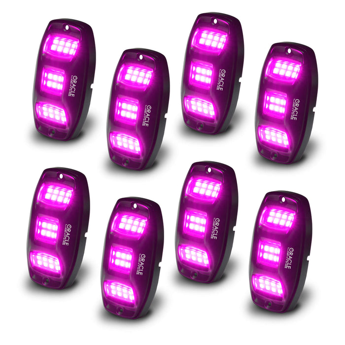 8 oversized rock light pods with pink LEDs