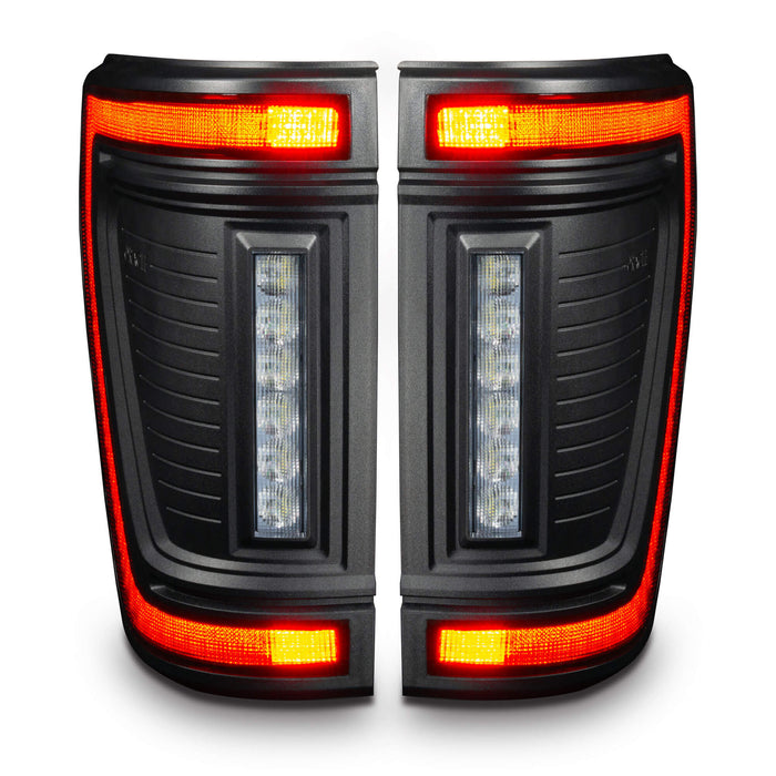 Front product view of Flush Style LED Tail Lights for 2021-2024 Ford F-150 with running lights on