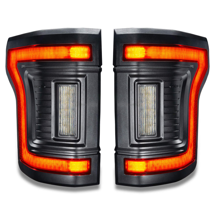 Front view of Flush Style LED Tail Lights for 2015-2020 Ford F-150 with running lights on