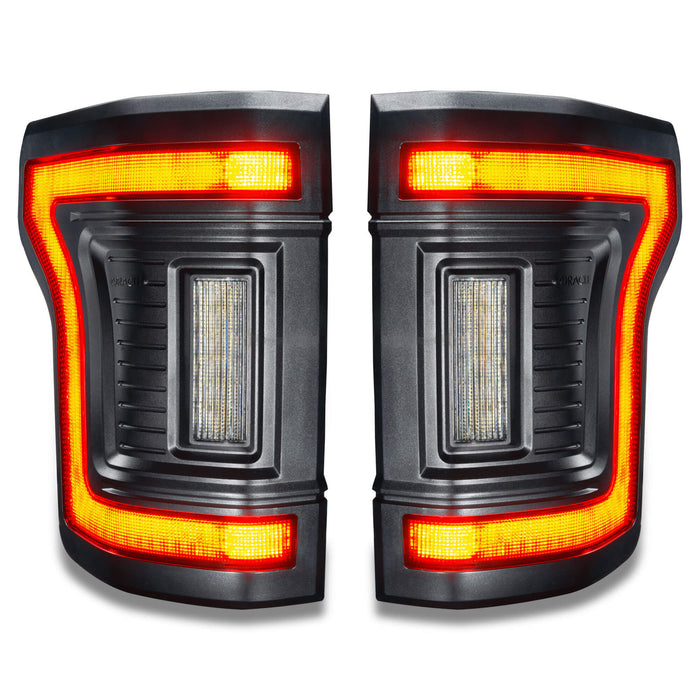 Front view of Flush Style LED Tail Lights for 2015-2020 Ford F-150 with brake lights on