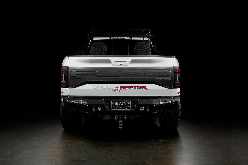 Rear view of white Ford Raptor with Flush Style LED Tail Lights installed