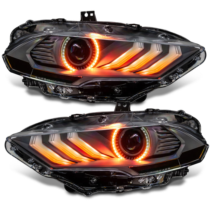 Front view of Ford Mustang "Black Series" LED Headlights with amber LEDs