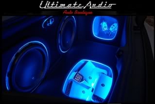 Speaker system with LED lighting accents.