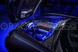 Top view of engine bay with blue LED lighting.