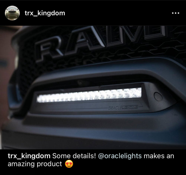 Screenshot of an instagram post, with the RAM TRX Light Bar as the subject. The caption reads: "Some details! @oraclelights makes an amazing product."
