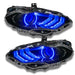 Ford Mustang headlights with blue halos and DRLs.