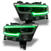 Ram 1500 headlights with green DRLs.