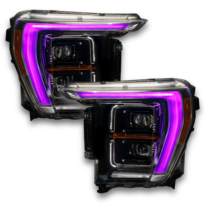 Ford F-150 headlights with pink DRLs