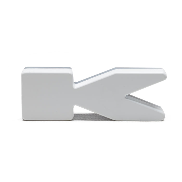The letter "K" Illuminated Letter Badge with matte white finish.
