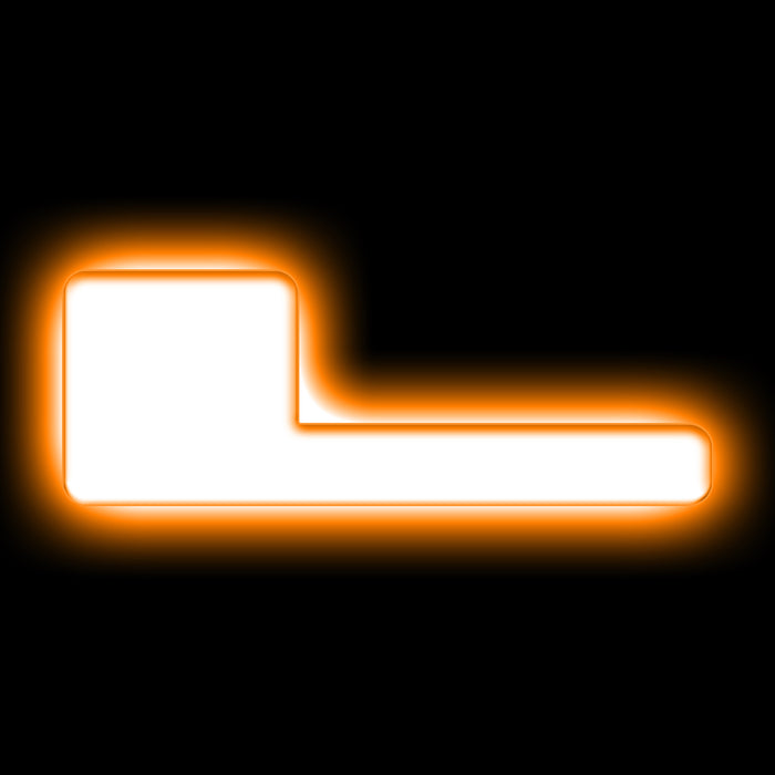The letter "L" Amber LED Illuminated Letter Badge with matte white finish.