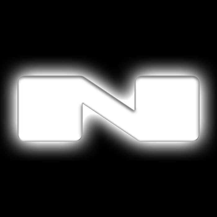 The letter "N" White LED Illuminated Letter Badge with matte white finish.