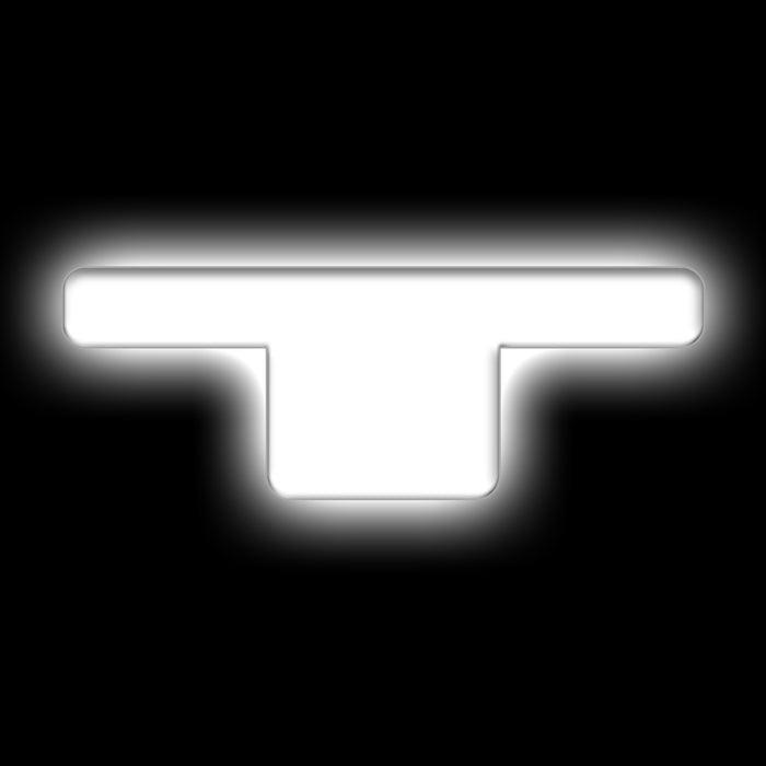 The letter "T" White LED Illuminated Letter Badge with matte white finish.