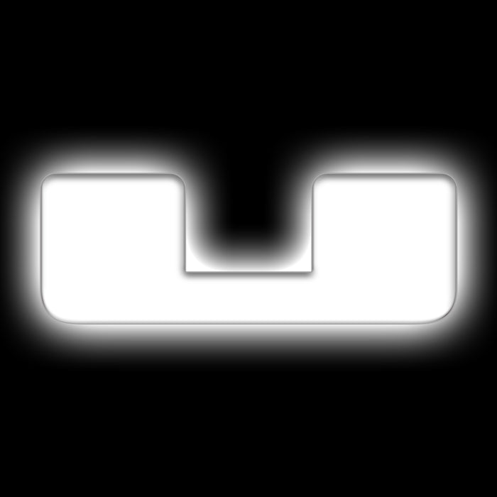 The letter "U" White LED Illuminated Letter Badge with matte white finish.