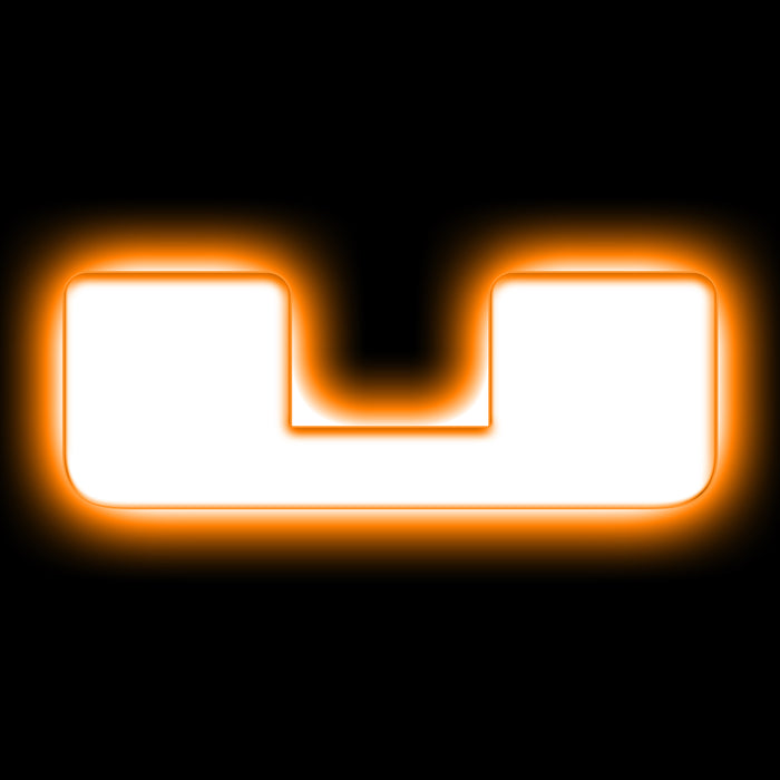The letter "U" Amber LED Illuminated Letter Badge with matte white finish.