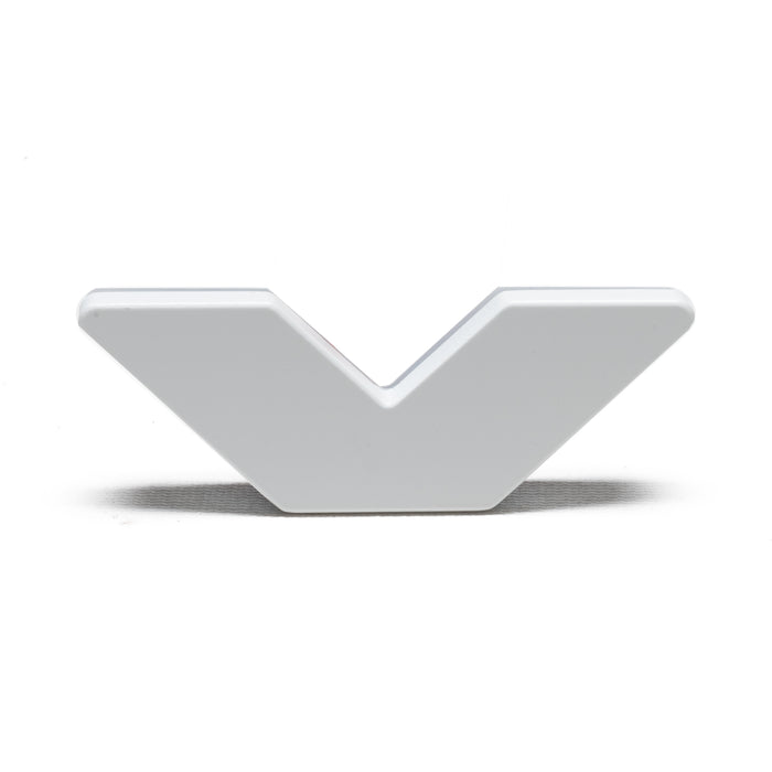 The letter "V" Illuminated Letter Badge with matte white finish.