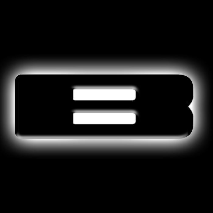 The letter "B" White LED Illuminated Letter Badge with matte black finish.
