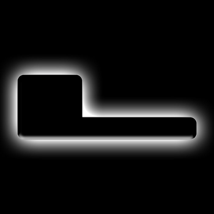 The letter "L" White LED Illuminated Letter Badge with matte black finish.