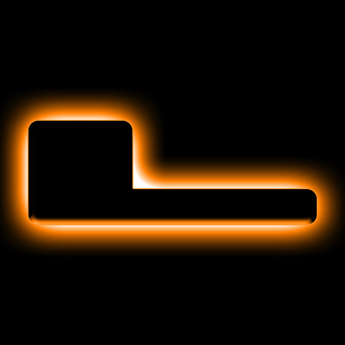 The letter "L" Amber LED Illuminated Letter Badge with matte black finish.