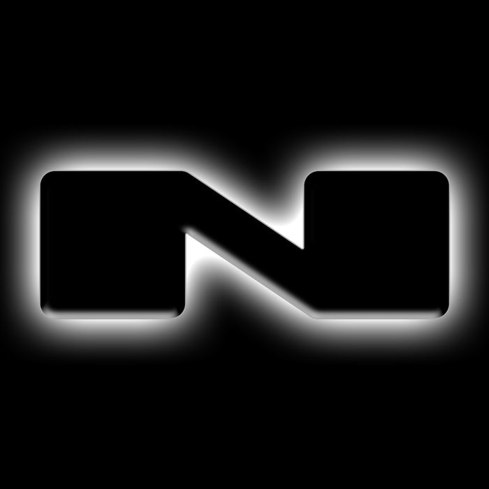 The letter "N" White LED Illuminated Letter Badge with matte black finish.