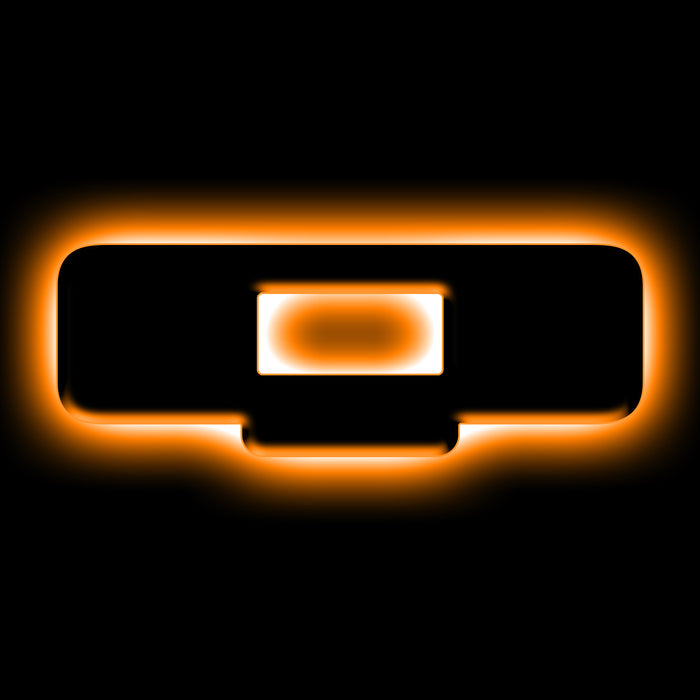 The letter "Q" Amber LED Illuminated Letter Badge with matte black finish.
