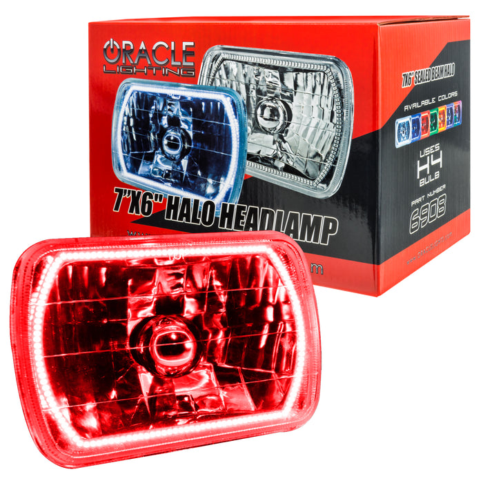 Sealed Beam 7x6 H6054 Headlight with Pre-Installed SMD Halo - red LED