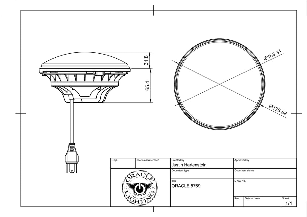7" High Powered LED Headlights detailed diagram with measurements
