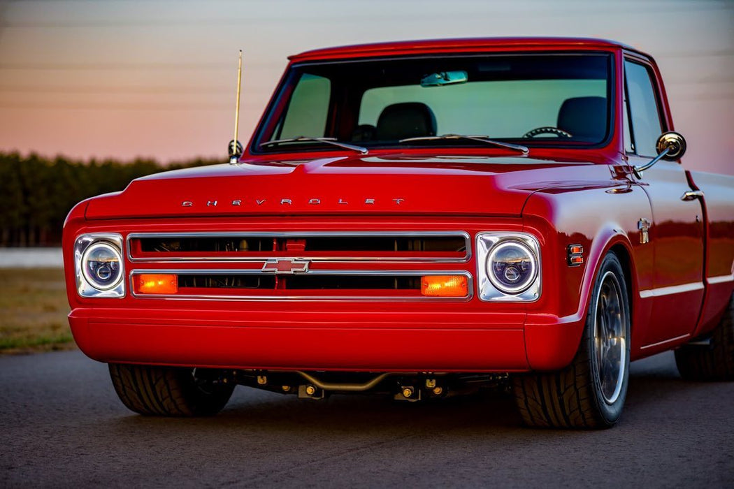 Classic Chevy truck with 7" High Powered LED Headlights installed.