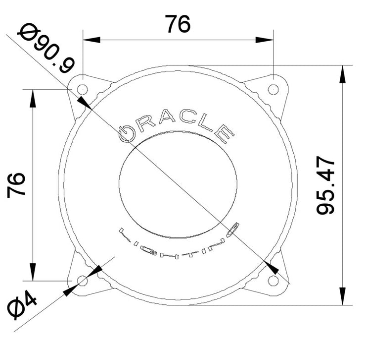 Diagram of 95mm 20W High Beam LED Emitter with measurements.