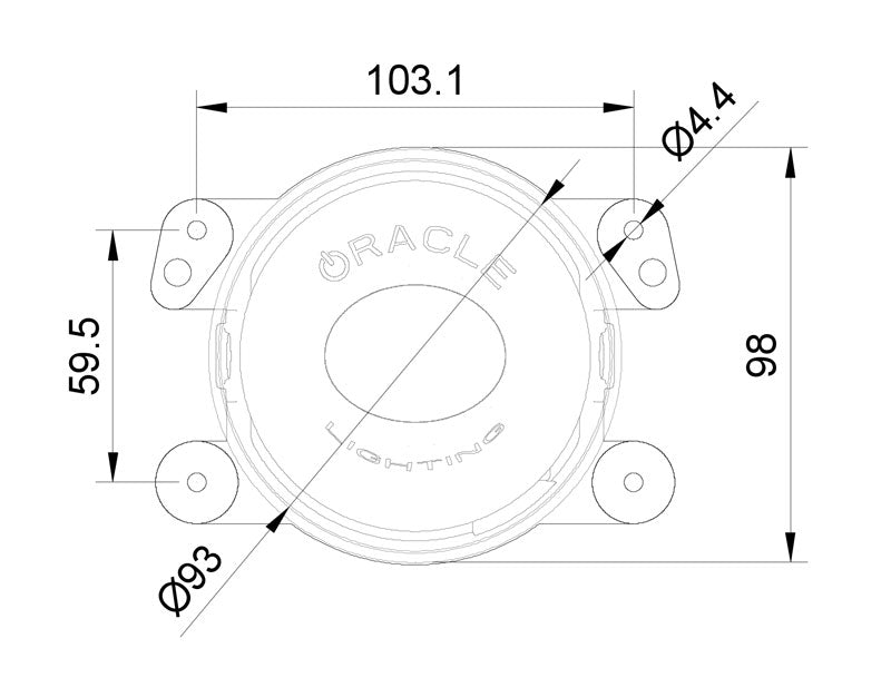 Diagram of 100mm 20W Driving Beam LED Emitter with measurements.