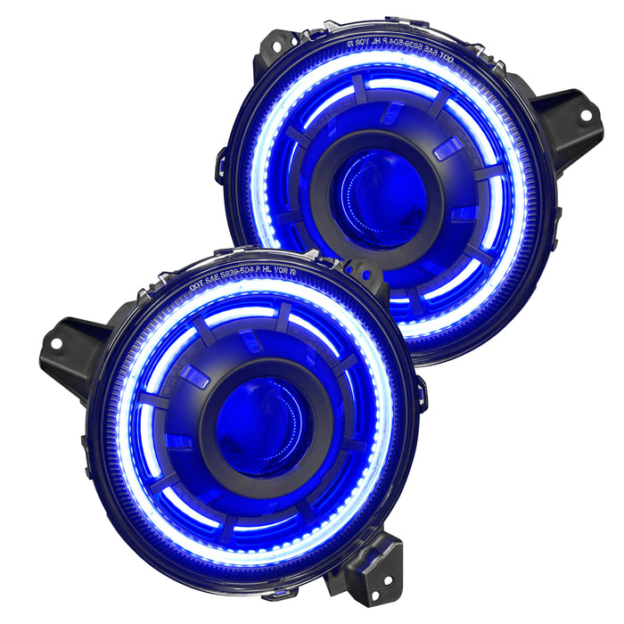 Front view of Oculus Headlights with blue LEDs.