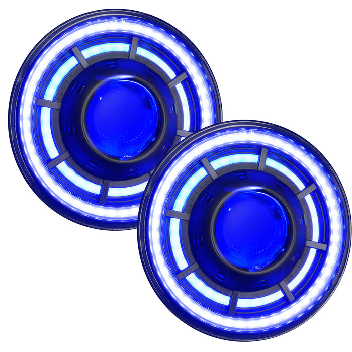 7" Oculus Headlights with all 3 lighting zones set to blue.