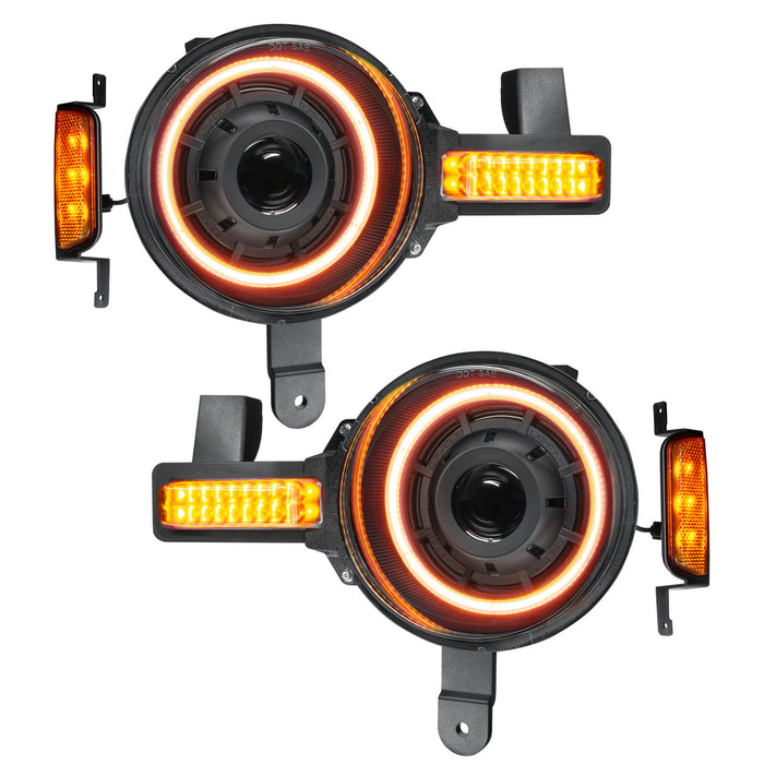 Oculus™ Bi-LED Projector Headlights for 2021+ Ford Bronco with amber LED outer halo.