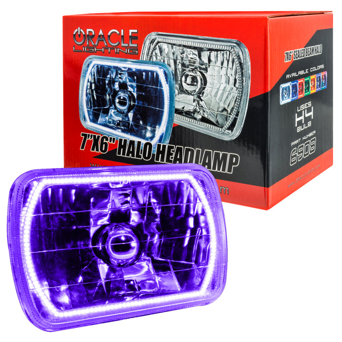 Sealed Beam 7x6 H6054 Headlight with Pre-Installed SMD Halo - purple LED
