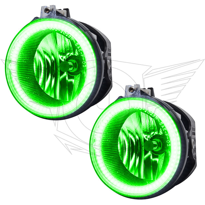 2007-2009 Chrysler Aspen Pre-Assembled Halo Fog Lights with green LED halo rings.