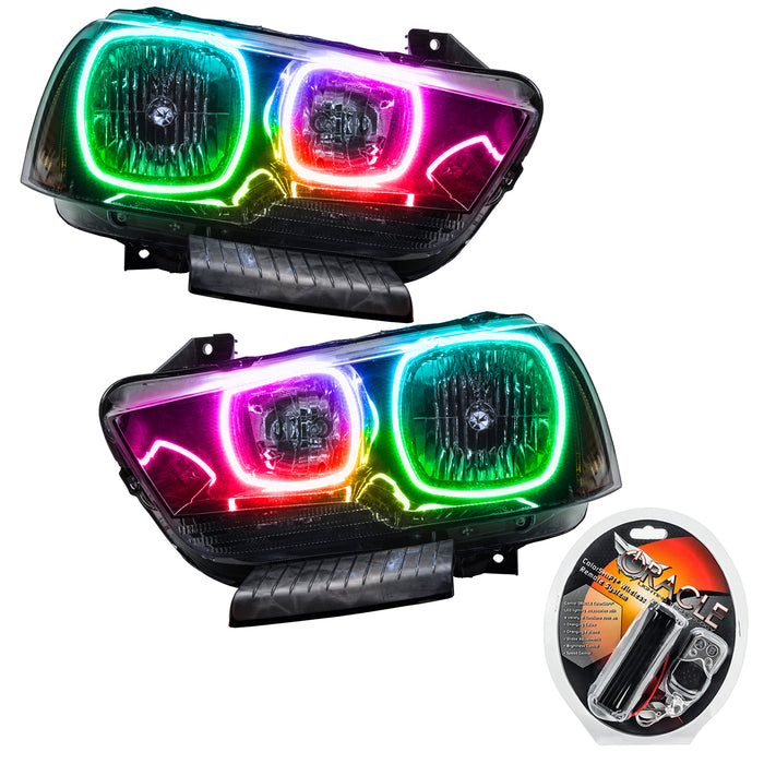 2011-2014 Dodge Charger Pre-Assembled Halo Headlights - Non HID - Black Housing with RF Controller.