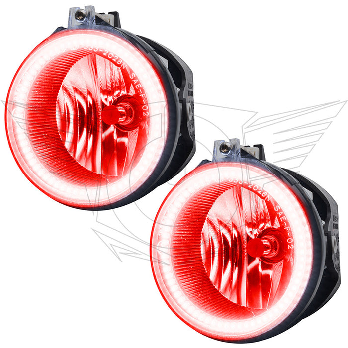 2011-2014 Dodge Challenger Pre-Assembled Halo Fog Lights with red LED halo rings.