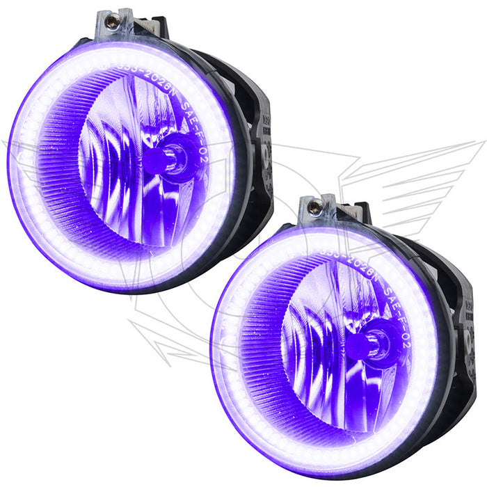 2011-2014 Dodge Challenger Pre-Assembled Halo Fog Lights with purple LED halo rings.
