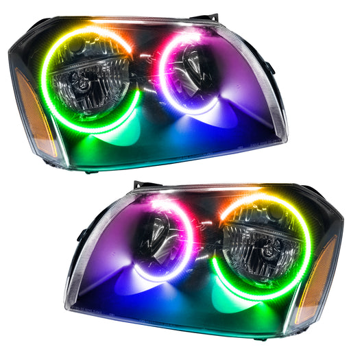 2005-2007 Dodge Magnum Pre-Assembled Halo Headlights - Black Housing with ColorSHIFT LED halo rings.