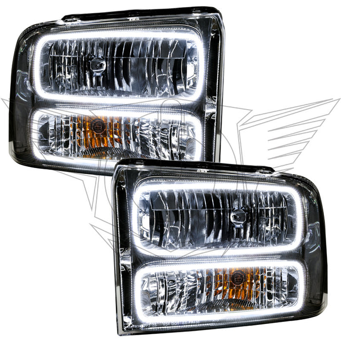 Ford Super Duty headlight with white LED halo rings.