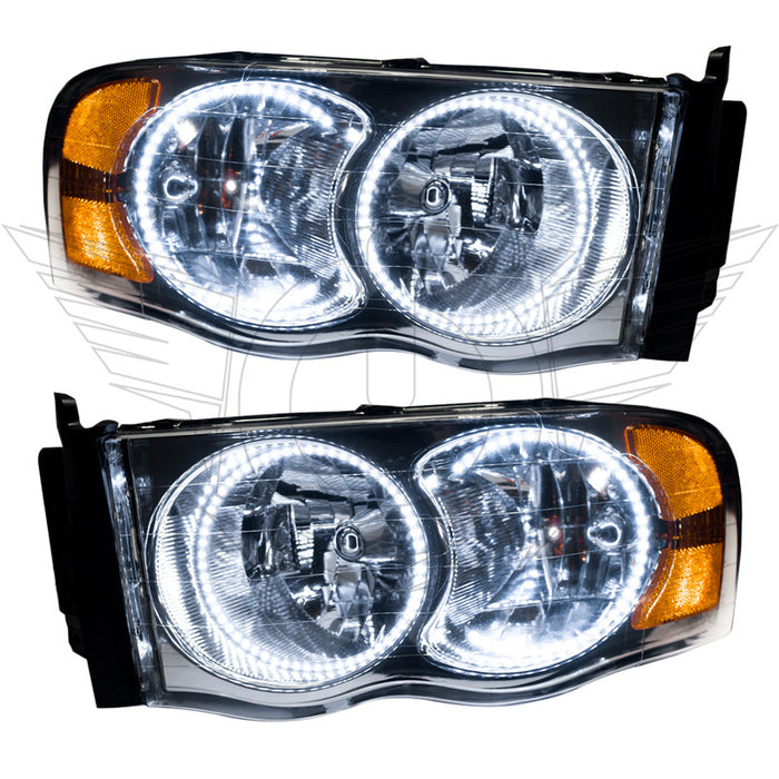 2002-2005 Dodge Ram Pre-Assembled Halo Headlights with white LED halo rings.