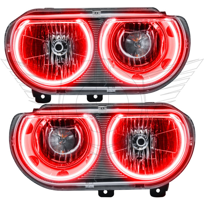2008-2014 Dodge Challenger Pre-Assembled Halo Headlights - Non HID - Chrome with red LED halo rings.