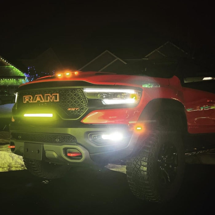 Front end of a RAM TRX with Front Bumper Flush LED Light Bar System installed.
