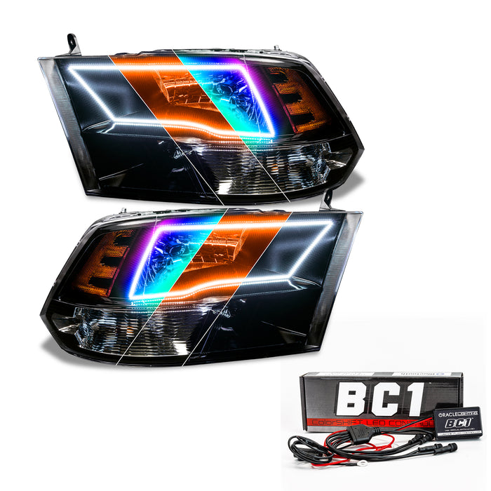 2009-2018 RAM ColorSHIFT Switchback Quad Pre-Assembled Halo Headlights - Black Housing with BC1 Controller.