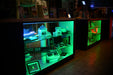 Glass cabinets with LED lighting.