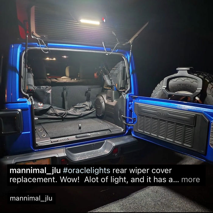 Rear view of a Jeep Wrangler JL with Cargo LED Light Module installed.