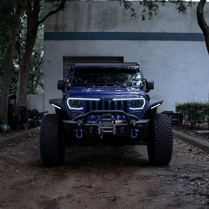 Front view of a Jeep with VECTOR Pro-Series LED Grill installed.