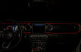 Jeep dashboard with red fiber optic LED interior kit installed.